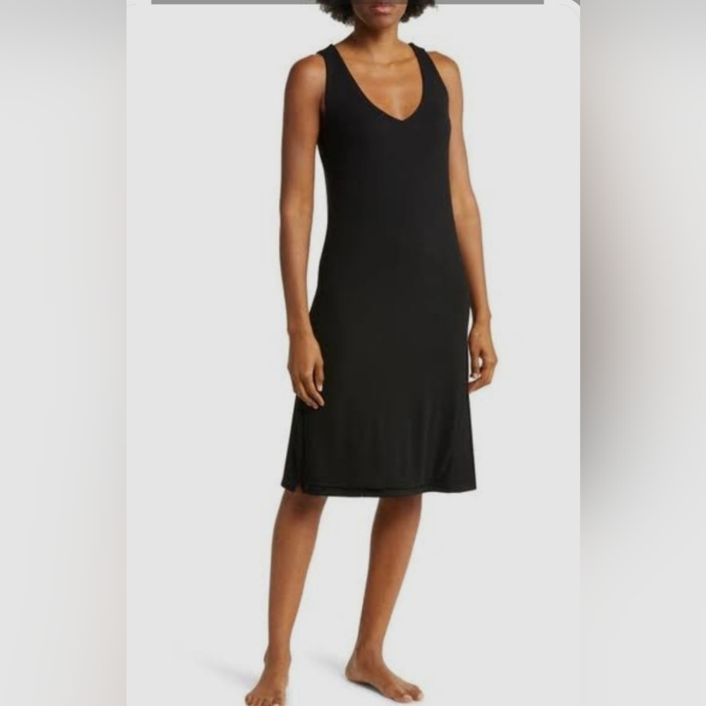 Sleek Black V-Neck Chemise